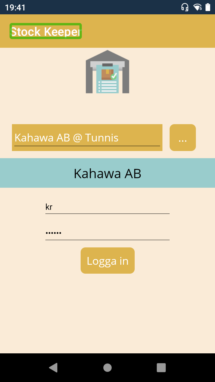 Inloggningsskärm för Stock Keeper Mobile